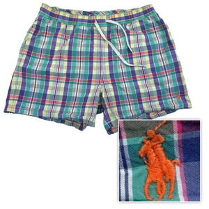 Polo by Ralph Lauren Plaid Swim Shorts. UNLINED. 90’s Vintage. Preppy Pony